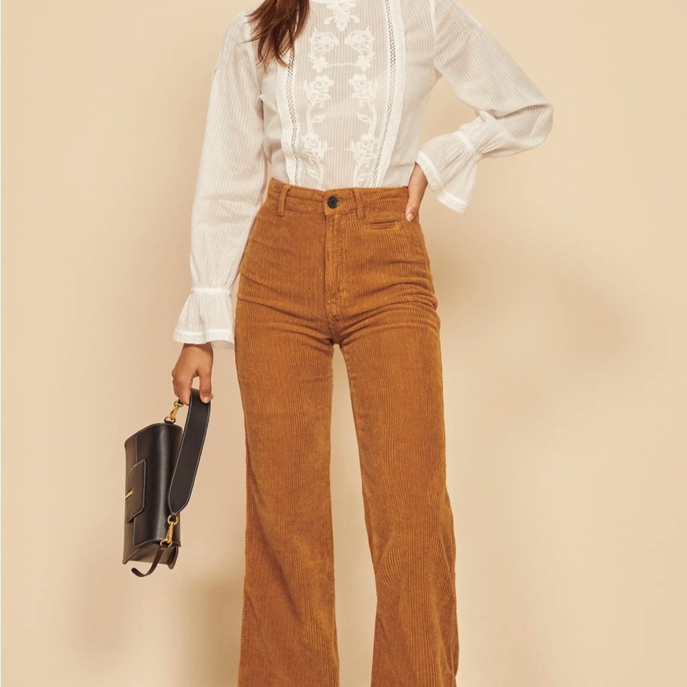 Reformation Tan Corduroy Pants High Rise Wide Leg Bootcut